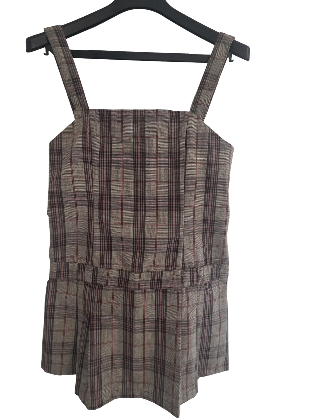 Plaid Mini Dress with Square Neckline - Beige Multicolor